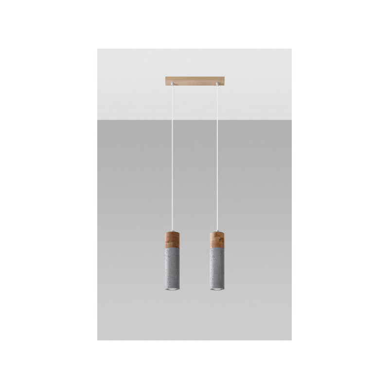 Lampe Suspendue design ZANE 2xGU10 - gris / bois