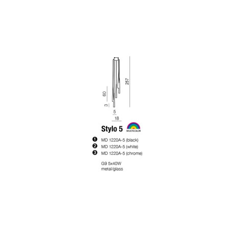 Suspension luminaire STYLO 5 5xG9 - chrome