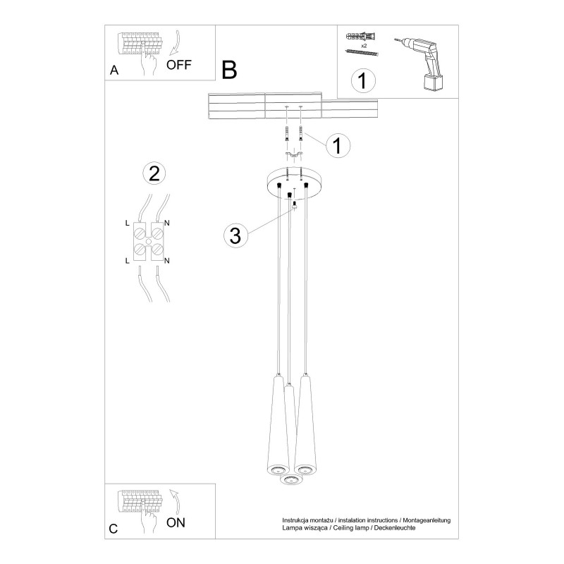 Suspension luminaire SULA 3xGU10 - blanc / bois