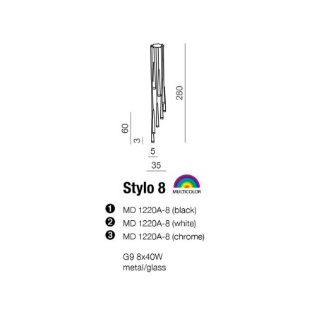 Suspension luminaire design STYLO 8 8xG9 - noir