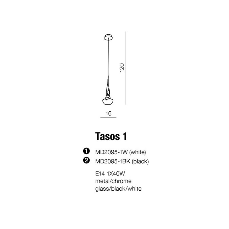 Lampe Suspendue design TASOS 1 E14 40W noir, chrome