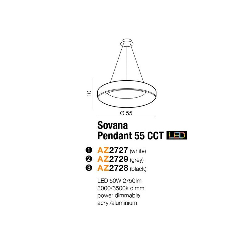 Lampe Design suspendue SOVANA LED 50W 2750lm 3000-6500K blanc