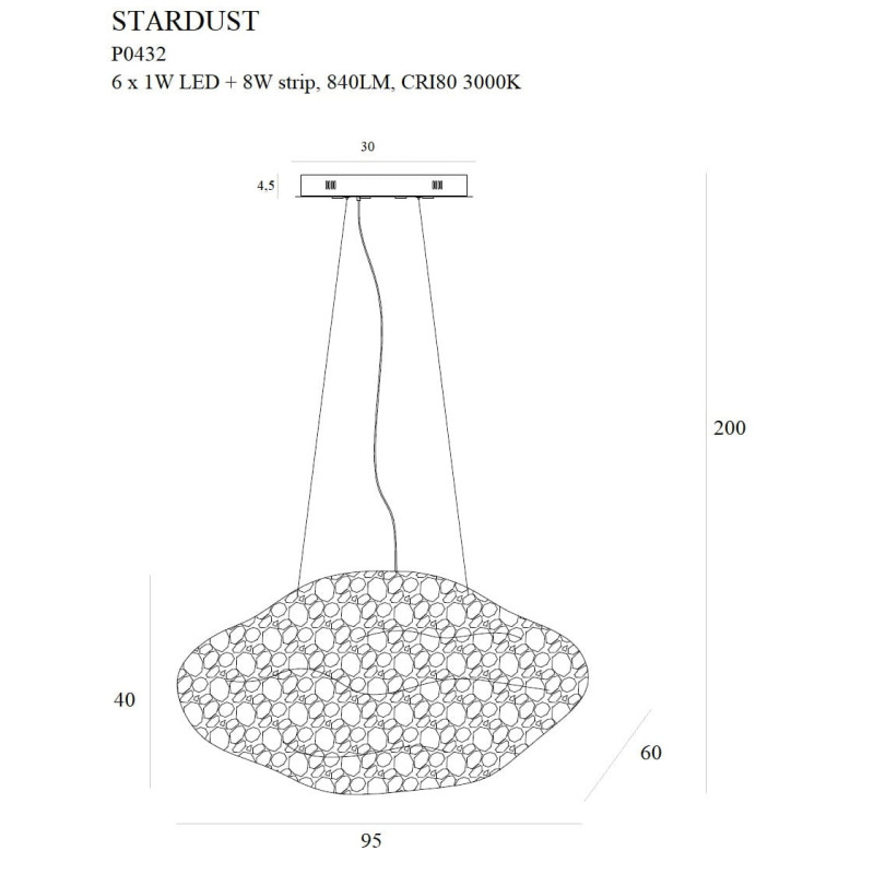 Luminaire Design suspendue STARDUST 6 x1W LED + bande LED 8W 3000K - or