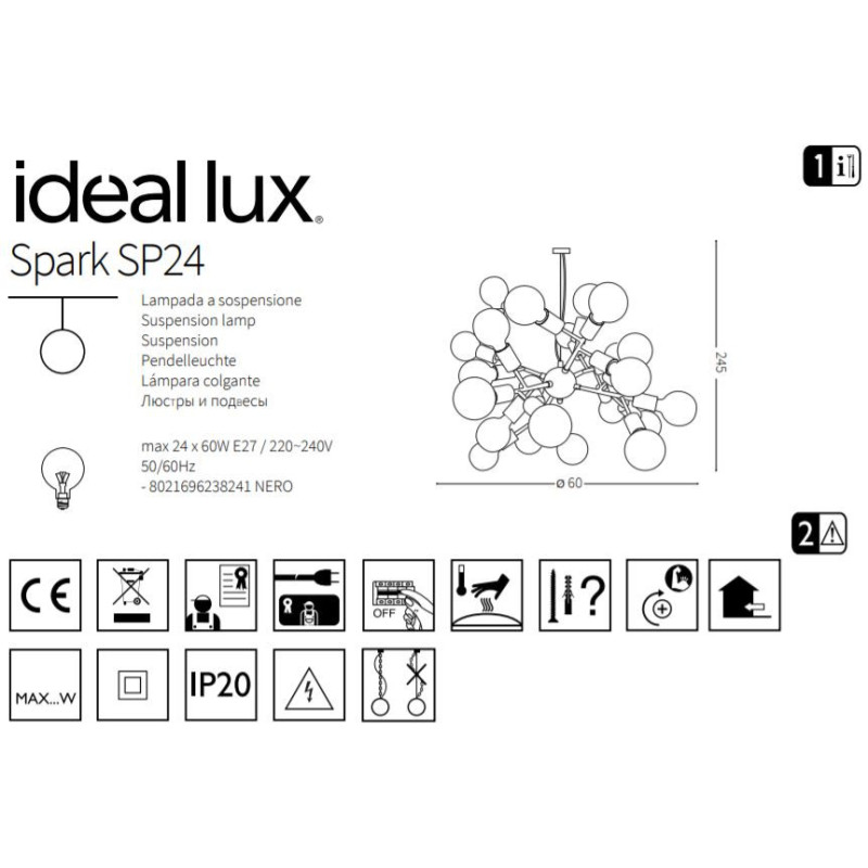 Lampe Suspendue design SPARK SP24 24xE27 - noir / or