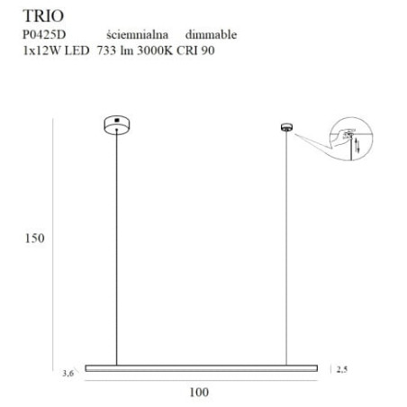 Luminaire Design suspendue TRIO LED 12W 3000K DIM - or