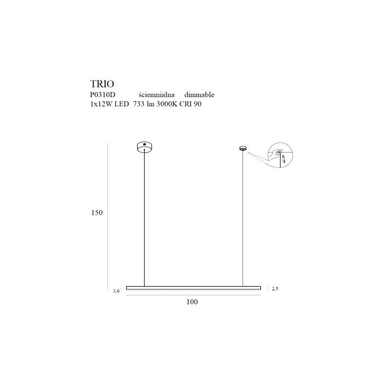 Lampe Design suspendue TRIO LED 12W 3000K DIM - noir