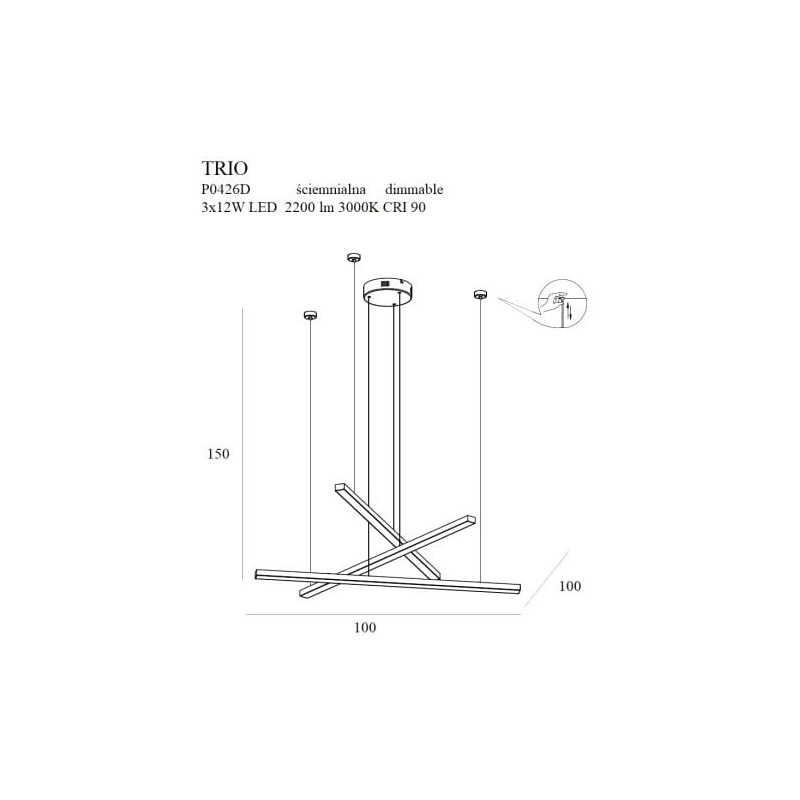 Luminaire Design suspendue TRIO LED 36W 3000K DIM - or