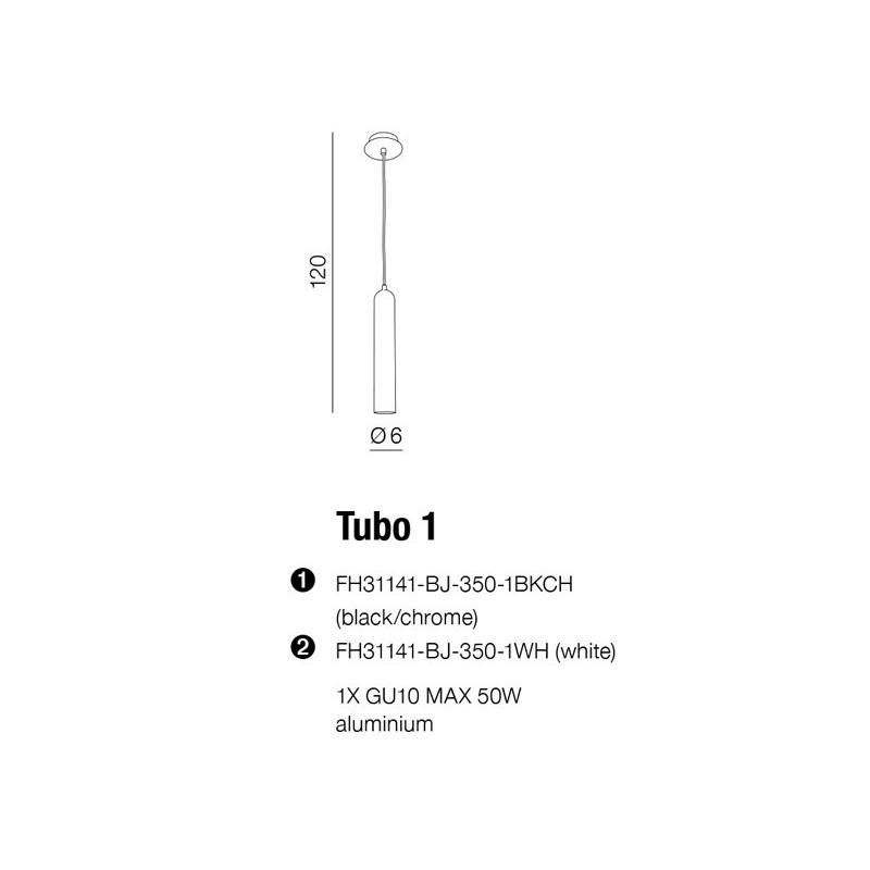 Suspension luminaire TUBO 1 GU10 50W blanc