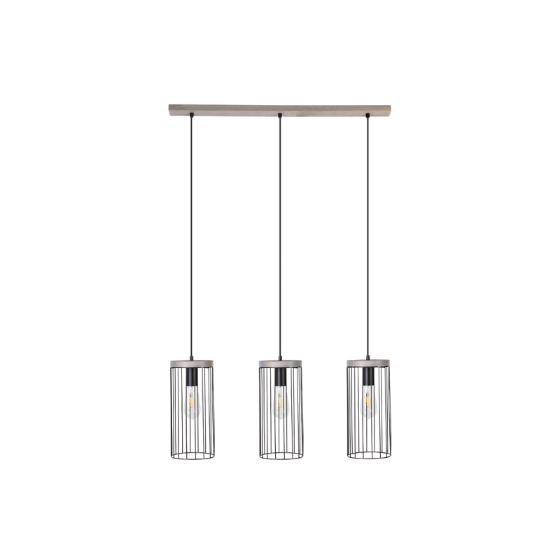 Suspension luminaire design TIMEO bande 3xE27 - noir / pin teinté