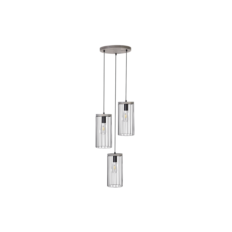 Suspension luminaire TIMEO 3xE27 - noir / pin teinté