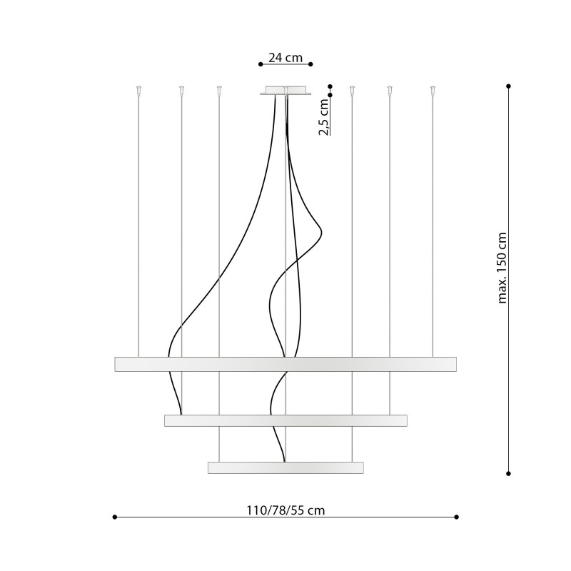 Suspension Design Lustre RIO 3 LED 150W 3000K CRI90 - noir