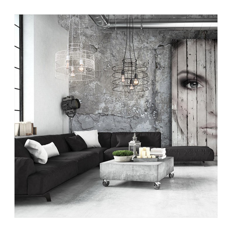 Suspension industrielle Lustre LANA E27 noir avec laine