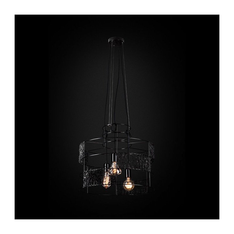 Suspension industrielle Lustre LANA E27 noir avec laine