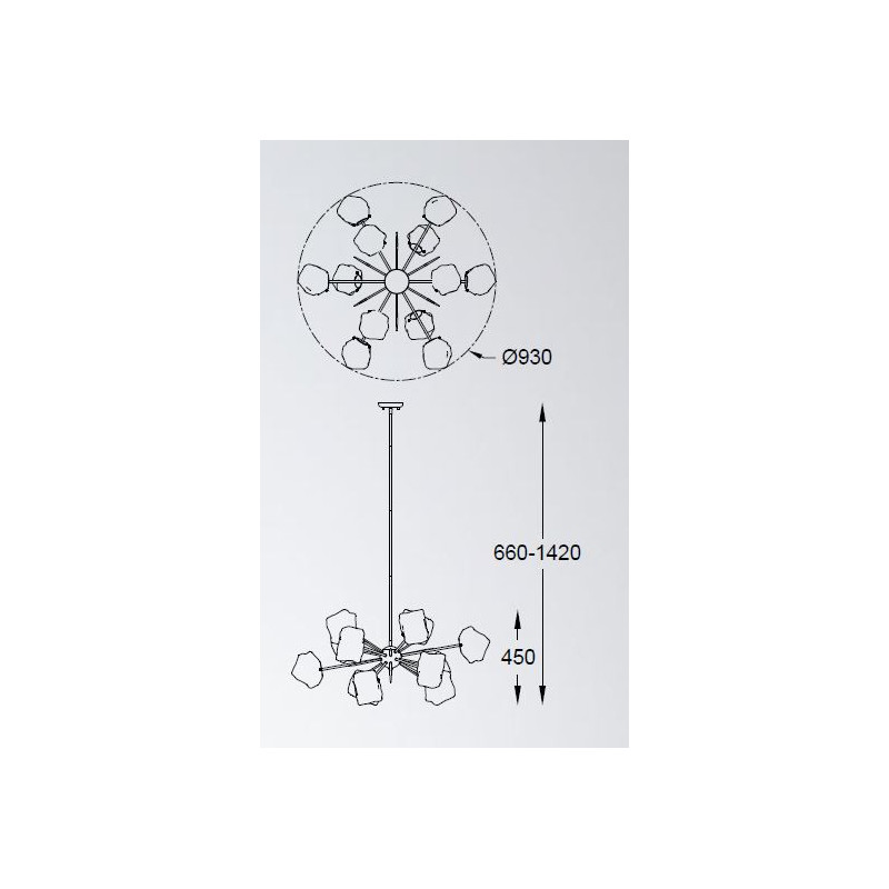 Luminaire suspendue Lustre ROCK 12xG9 - or / transparent Cristal