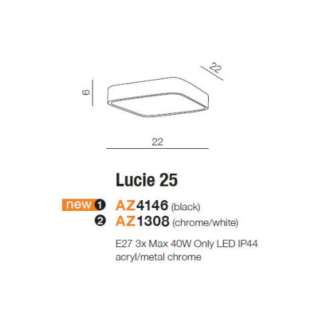 LUCIE 22 2xE27 IP44 plafonnier noir/blanc 