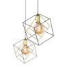 Suspension ALAMBRE 4 abat-jour cage cubes metal noir et doré Industriel 