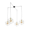 Suspension ALAMBRE 4 abat-jour cage cubes metal noir et doré Industriel 