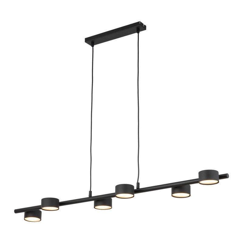 Plafonnier AVIA BLACK 6 lampes metal noir alignées Industriel 