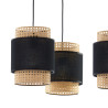 Suspension BOHO BLACK 3 abat-jour rotin et tissu noir Bohème 