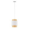 Suspension BOHO WHITE rond 20cm rotin et tissu blanc Bohème 