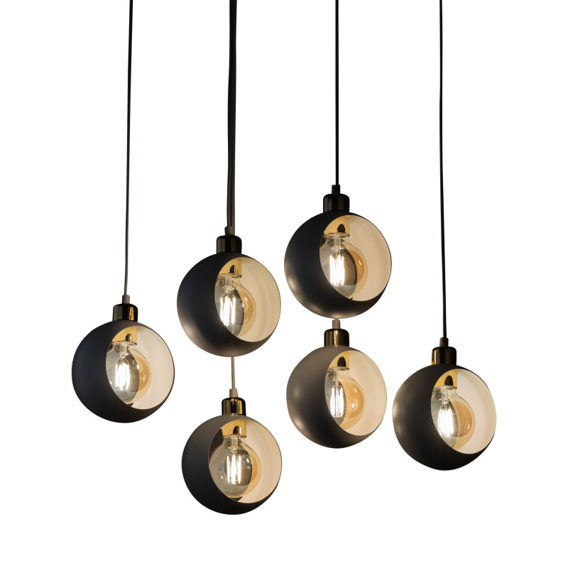 Suspension CYKLOP 6 boules métal noir Design chic 