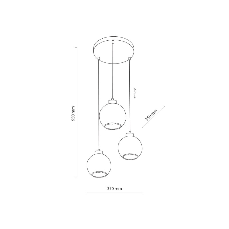 Suspension DEVI TRANSPARENT 3 boules verre clair et metal doré Vintage 