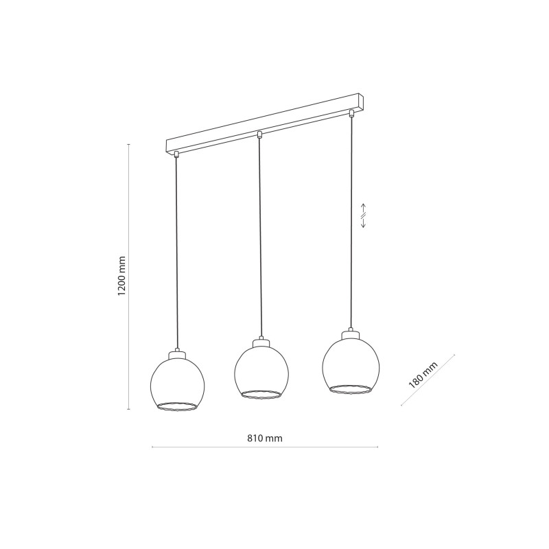 Suspension DEVI TRANSPARENT 3 boules alignées verre clair et metal doré Vintage 