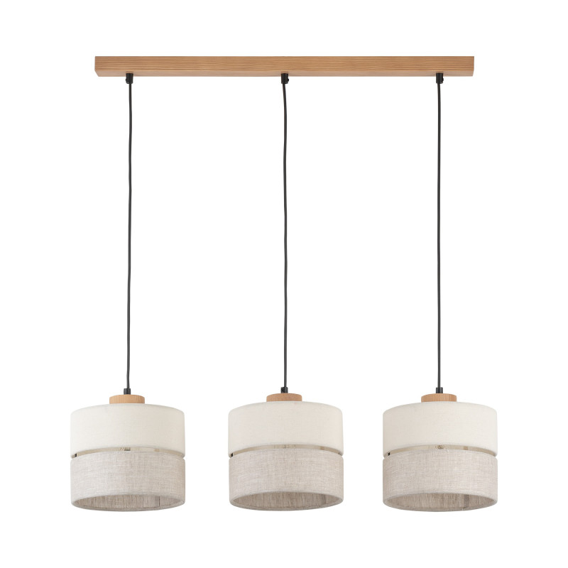 Suspension ECO 3 abat-jour alignés en tissu beige Gris Bohème 