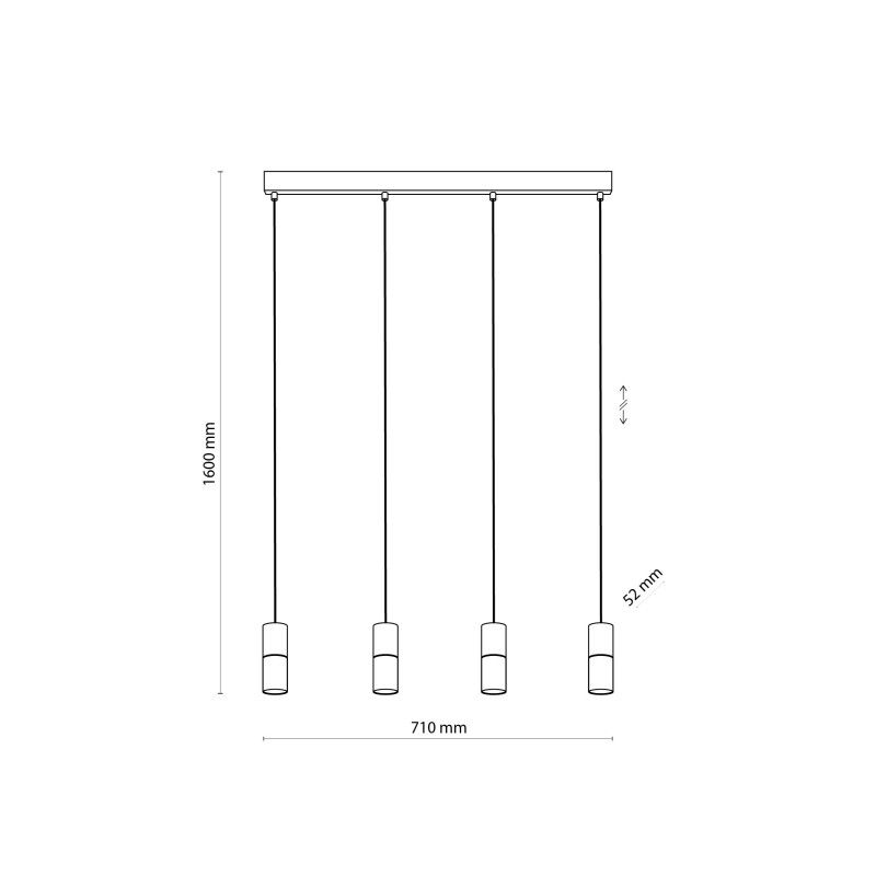 Suspension ELIT BLACK/WOOD 4 abat-jour alignés métal noir et bois Design Minimaliste 