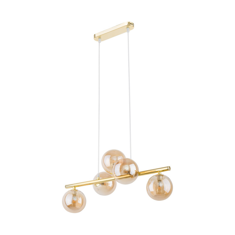 Suspension ESTERA GOLD 5 boules verre ambré et metal doré Design chic 