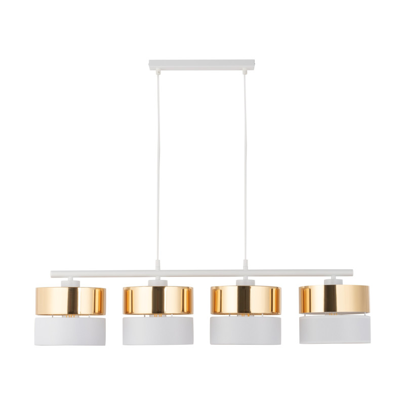 Suspension HILTON WHITE/GOLD 4 abat-jour bi-matière tissu blanc metal doré Design chic 