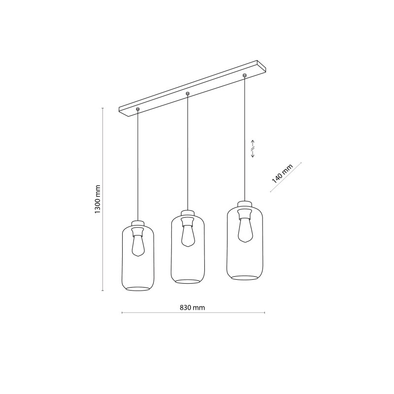 Suspension MARCO GRAPHITE 3 abat-jour alignés verre fumé et métal noir Design chic 