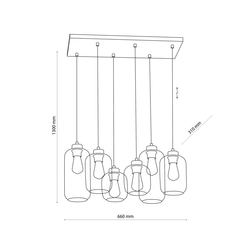 Suspension MARCO GRAPHITE 6 abat-jour verre fumé et métal noir Design chic 