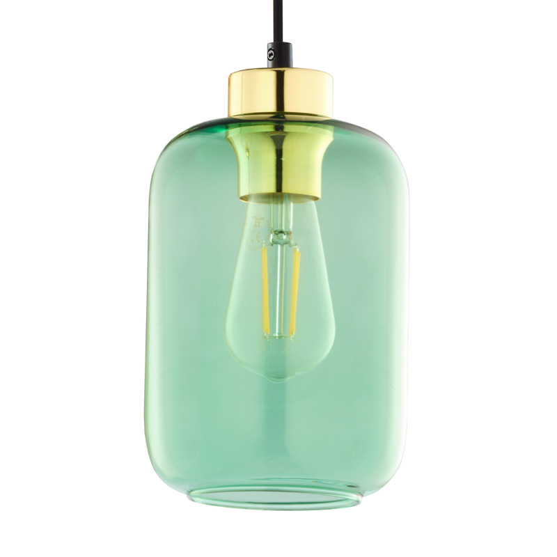 Suspension MARCO GREEN verre vert et metal doré Design chic 