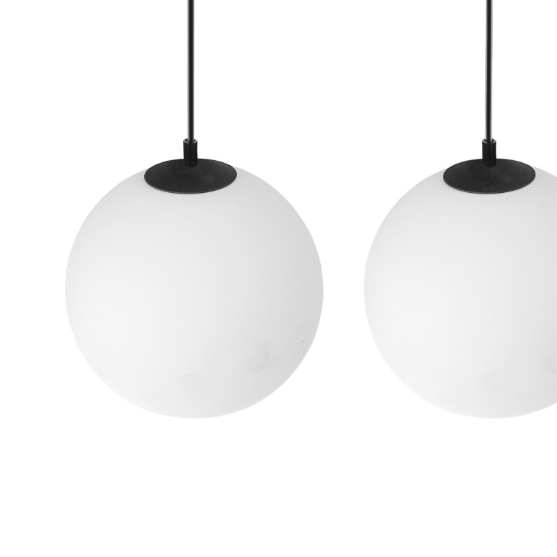 Suspension MARTIN 6 boules alignées verre blanc et metal noir Minimaliste 