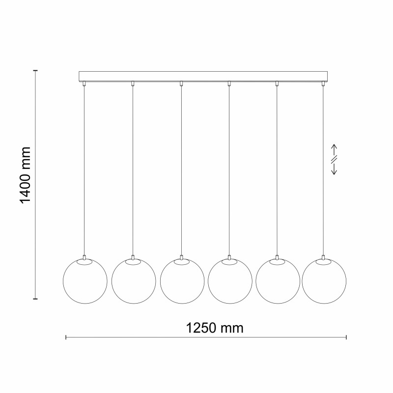 Suspension MARTIN 6 boules alignées verre blanc et metal noir Minimaliste 