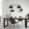 Suspension OSLO BLACK 2 abat-jour metal noir et bois Industriel 