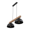 Suspension OSLO BLACK 2 abat-jour metal noir et bois Industriel 