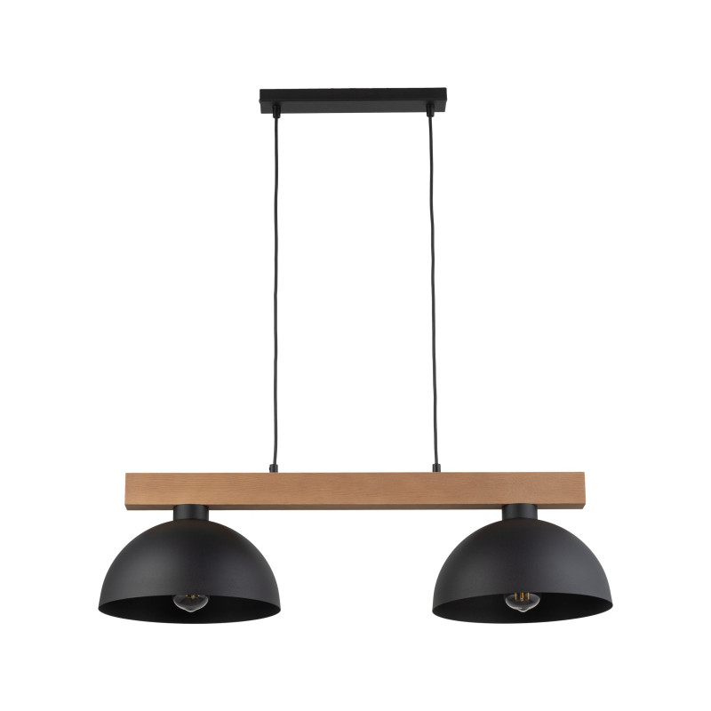 Suspension OSLO BLACK 2 abat-jour metal noir et bois Industriel 