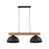 Suspension OSLO BLACK 2 abat-jour metal noir et bois Industriel 