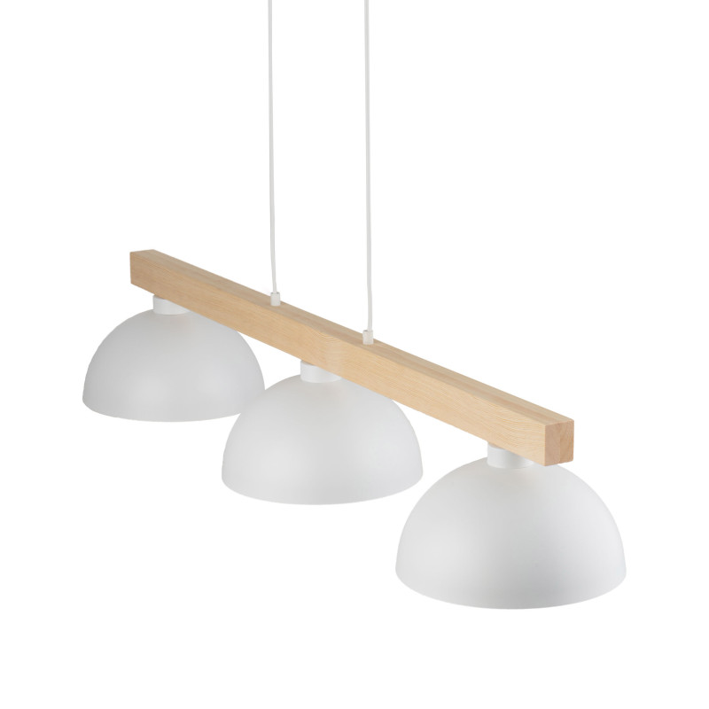 Suspension OSLO WHITE 3 abat-jour metal blanc et bois Industriel 