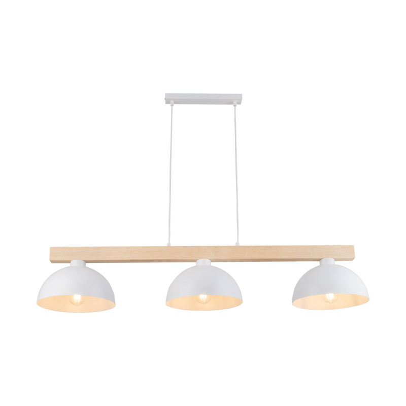 Suspension OSLO WHITE 3 abat-jour metal blanc et bois Industriel 