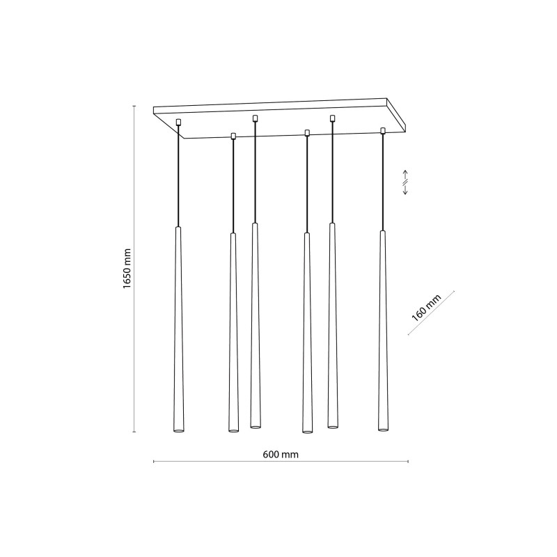 Suspension longue PIANO GOLD 6 sources lumineuses métal doré noir Design Minimaliste 