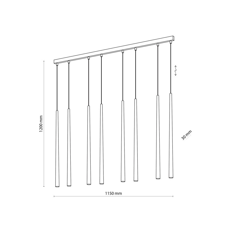 Suspension longue PIANO WHITE 8 sources lumineuses métal blanc Design Minimaliste 