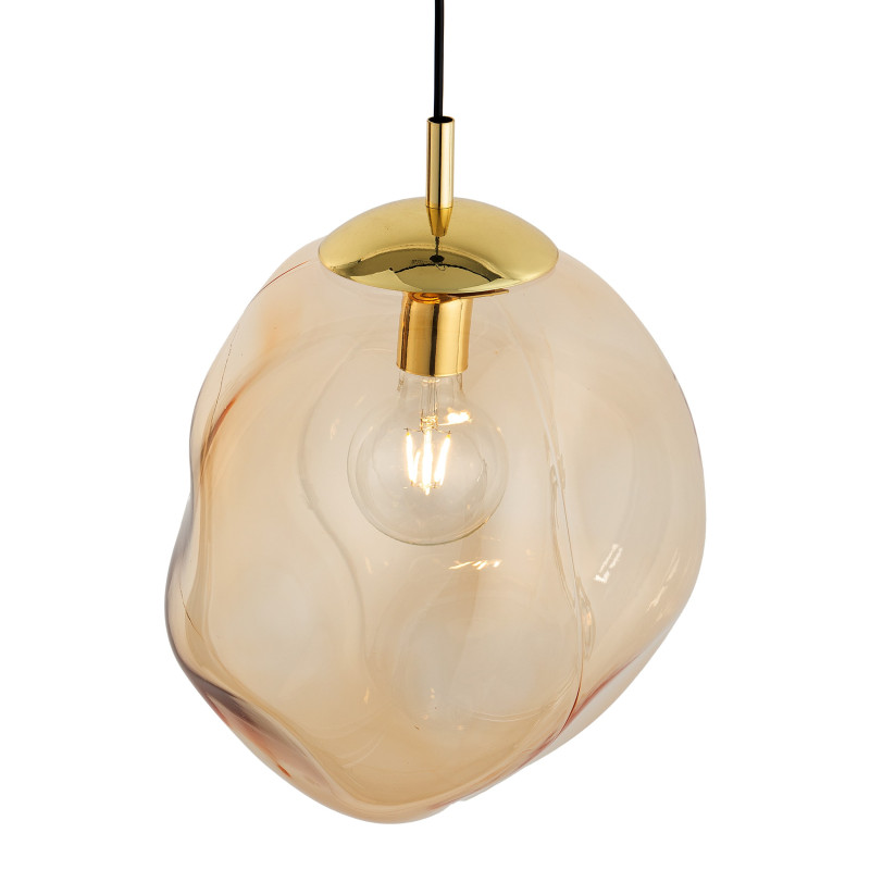 Suspension SOL AMBER verre ambré 25cm et métal doré Design chic 