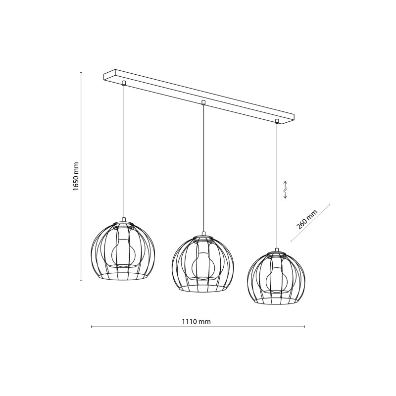 Suspension UNIVERSO BLACK 3 abat-jour boule verre et cage métal noir Industriel 