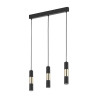 Suspension VIVIEN BLACK/GOLD 3 abat-jour alignés metal noir et bois Industriel 