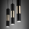 Suspension VIVIEN BLACK/GOLD 3 abat-jour alignés metal noir et bois Industriel 