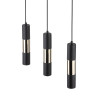 Suspension VIVIEN BLACK/GOLD 3 abat-jour alignés metal noir et bois Industriel 