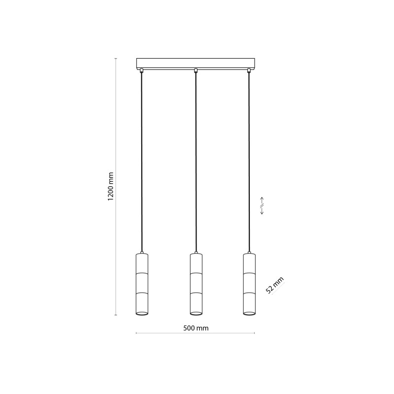 Suspension VIVIEN BLACK/GOLD 3 abat-jour alignés metal noir et bois Industriel 